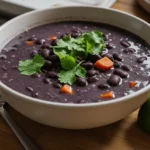 Purple Black Bean Soup served in a rustic bowl with cilantro and lime, showcasing a rich and vibrant final dish.