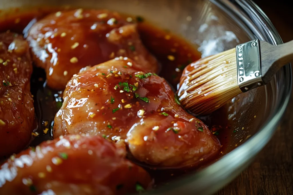 Raw chicken marinating in a rich honey chipotle sauce, infused with smoky adobo and sweet honey flavors.