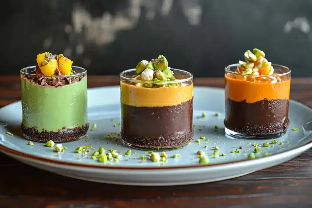 Pistachio pudding served on a festive holiday table.